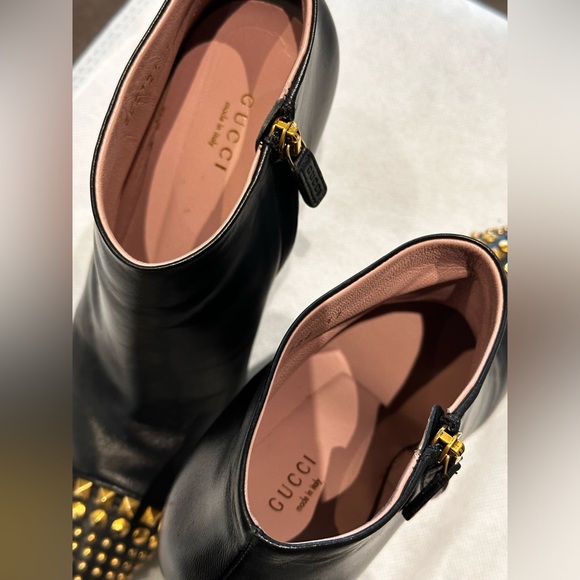 AUTH GUCCI Black Leather Studded Coline Booties Size 37 or 6-6.5 US - Picture 9 of 9